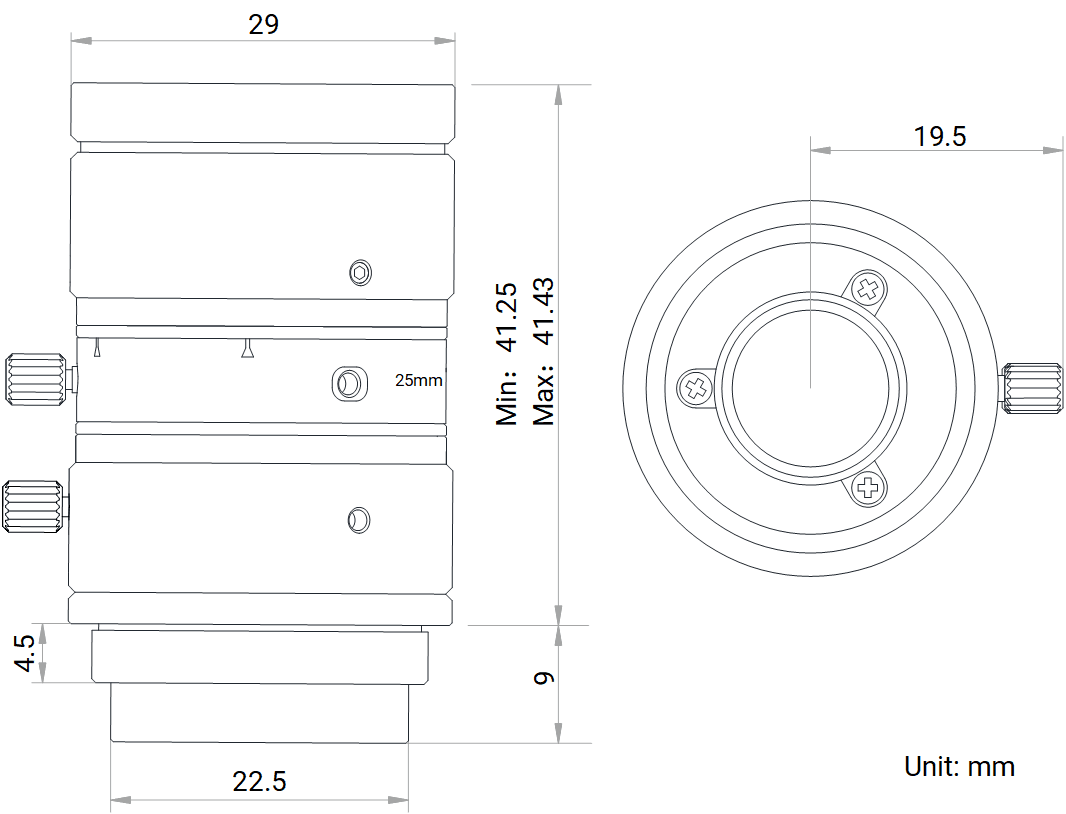 Maßzeichnung HikRobot Objektiv MVL-HF2524M-10MP