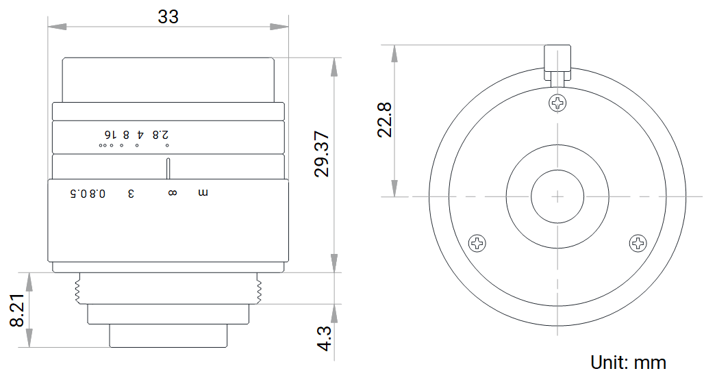 Maßzeichnung HikRobot Objektiv MVL-HF3028M-6MPE