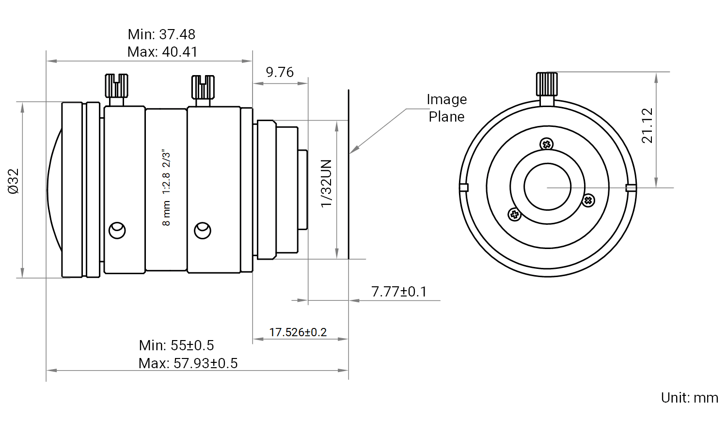 Maßzeichnung HikRobot Objektiv MVL-MF0828M-10MPE