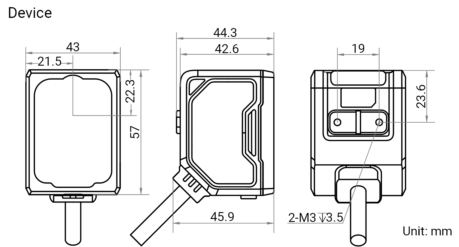 Maßzeichnung HikRobot Vision Sensor MV-SC3050XM-12M-WBN-S