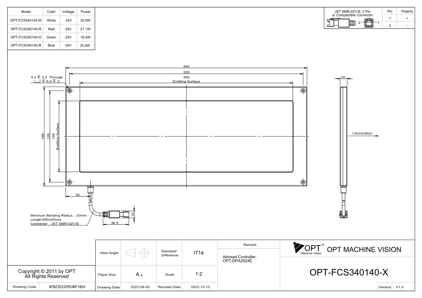 Maßzeichnung OPT-FCS340140