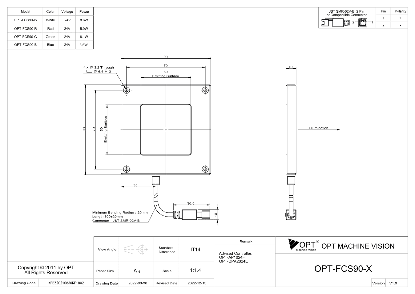 Maßzeichnung OPT-FCS90
