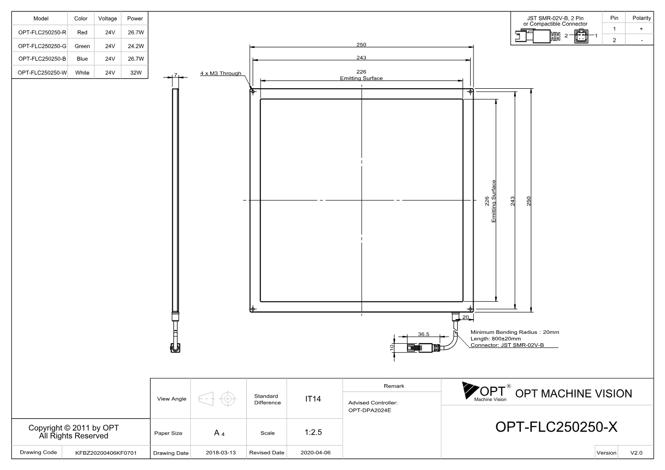 Maßzeichnung OPT-FLC250250