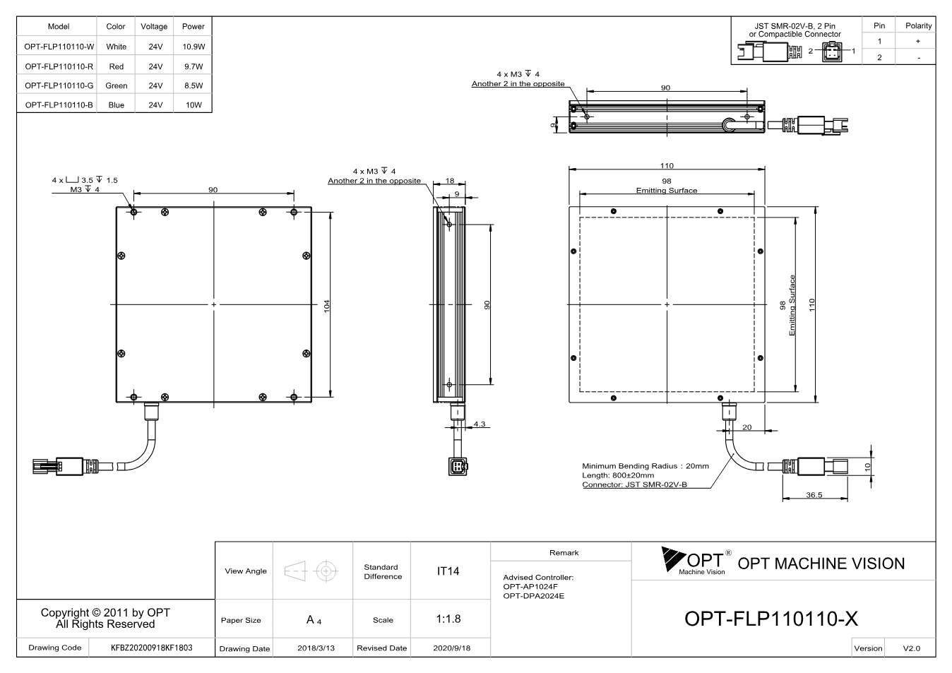 Maßzeichnung OPT-FLP110110