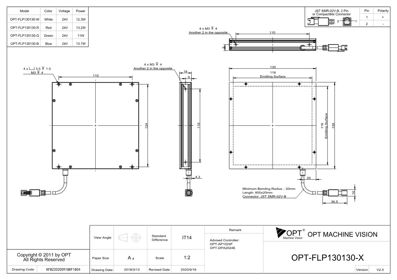 Maßzeichnung OPT-FLP130130