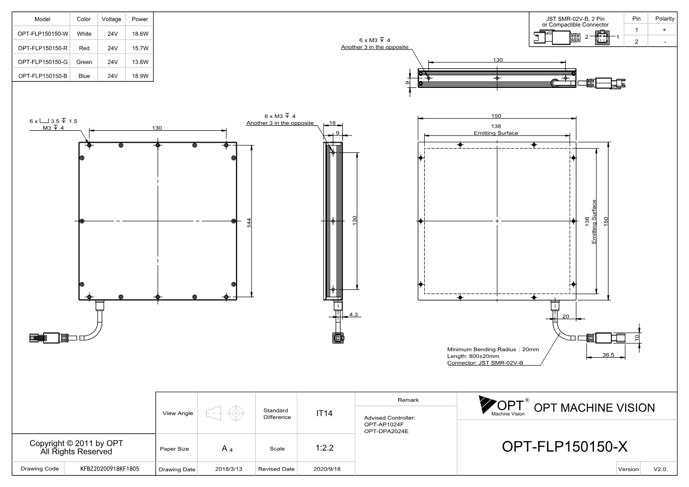 Maßzeichnung OPT-FLP150150