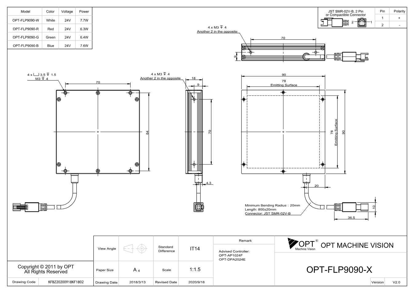 Maßzeichnung OPT-FLP9090