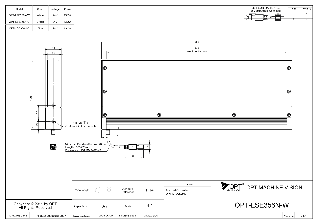 Maßzeichnung OPT-LSE356N