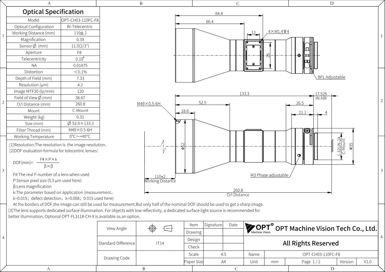 Maßzeichnung OPT-CH03-110FC-F8