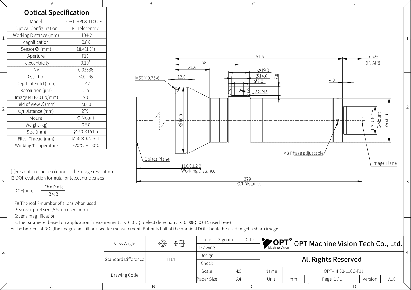 Maßzeichnung OPT-HP08-110C-F11