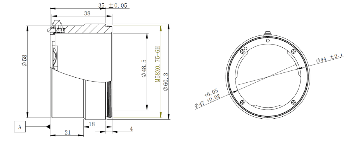 Maßzeichnung HikRobot Adapterring M58x0.75-F T35