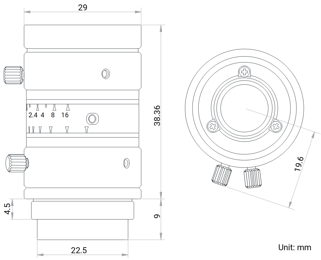 Maßzeichnung HikRobot Objektiv MVL-HF1624M-10MP
