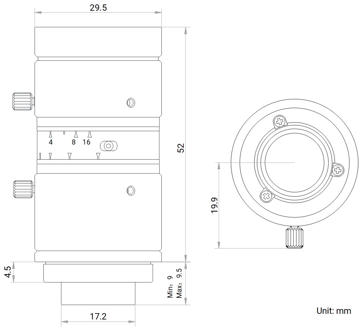 Maßzeichnung HikRobot Objektiv MVL-HF5024M-10MP