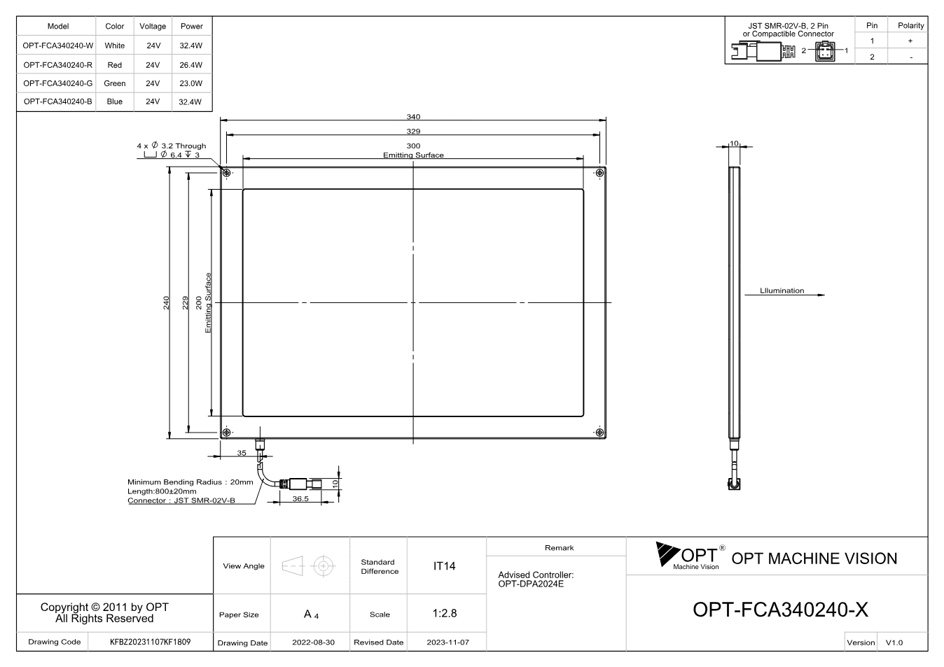 Maßzeichnung OPT-FCA340240