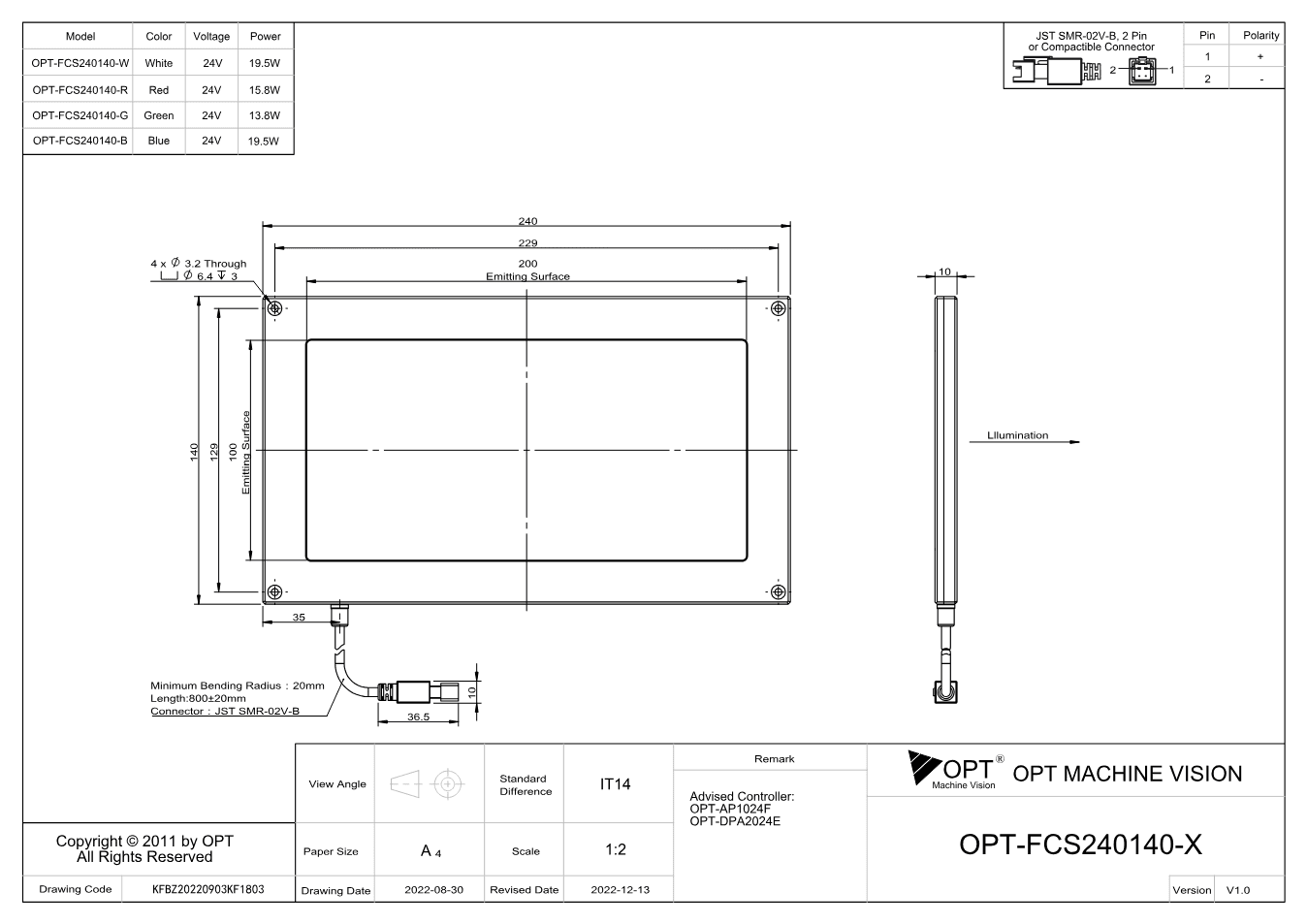 Maßzeichnung OPT-FCS240140
