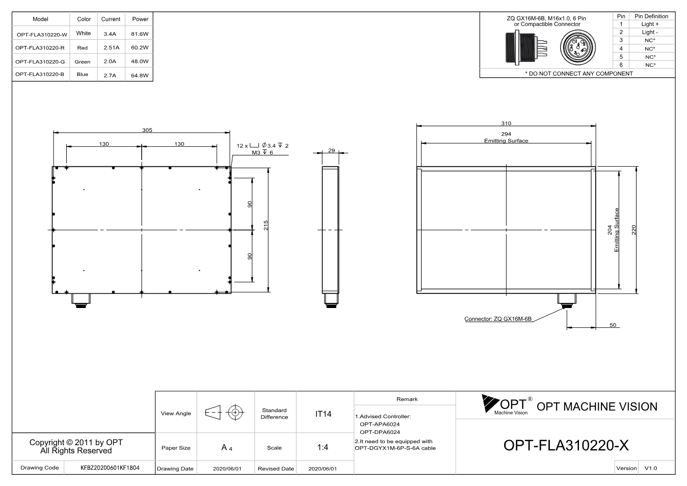 Maßzeichnung OPT-FLA310220