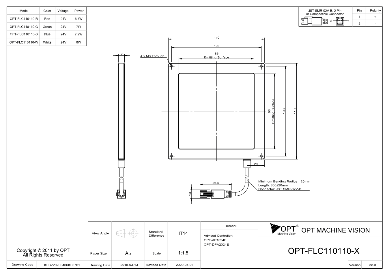 Maßzeichnung OPT-FLC110110