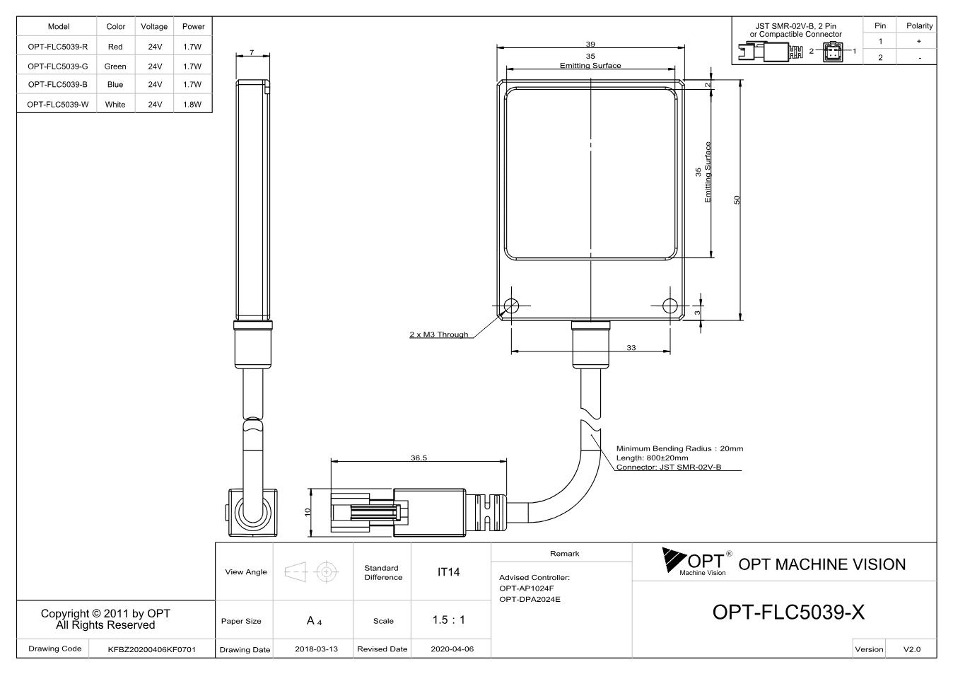 Maßzeichnung OPT-FLC5039