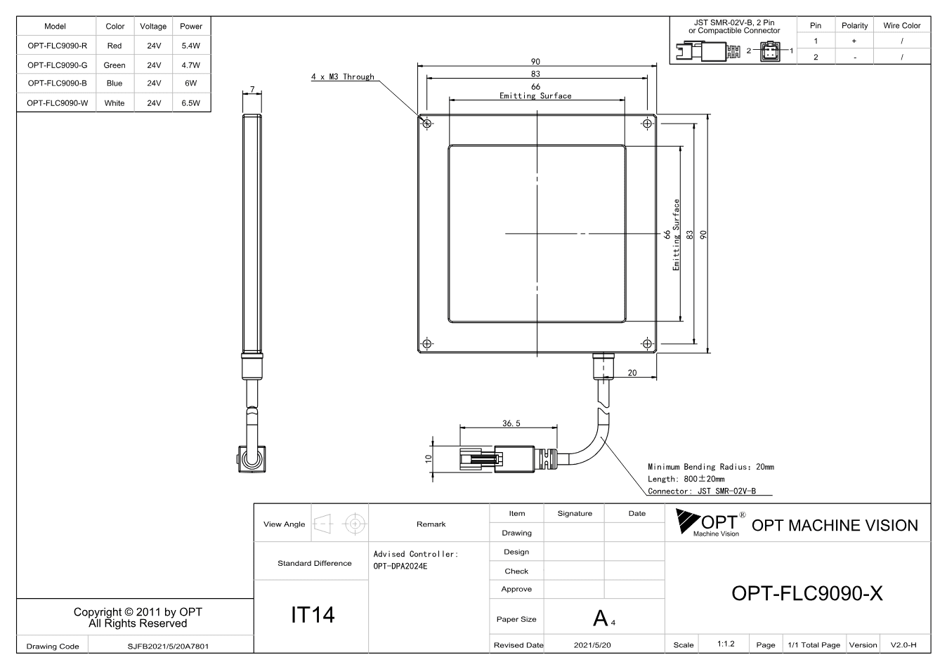 Maßzeichnung OPT-FLC9090