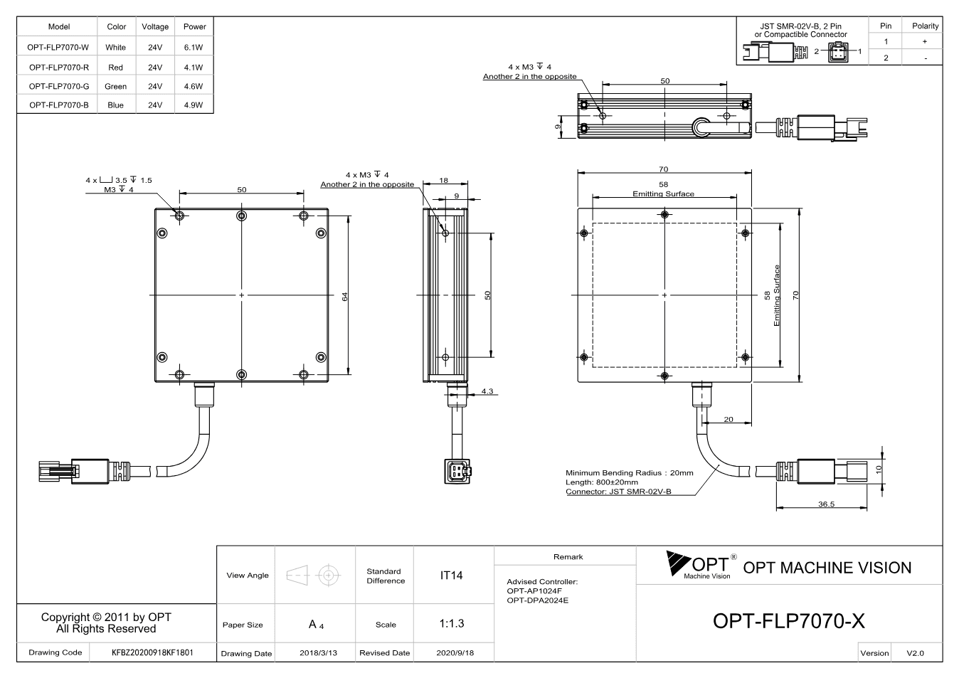 Maßzeichnung OPT-FLP7070