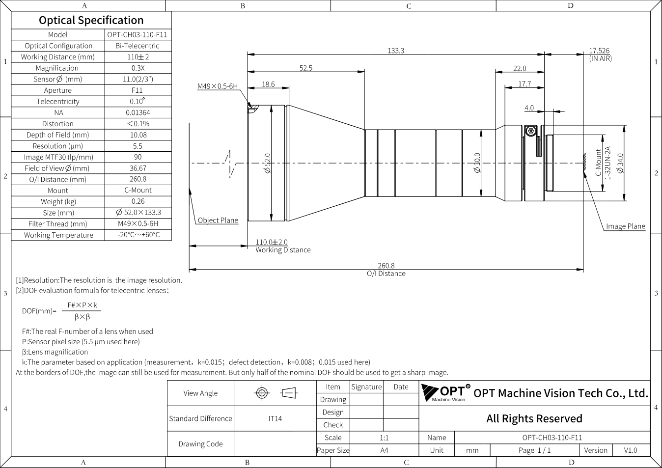 Maßzeichnung OPT-CH03-110-F11