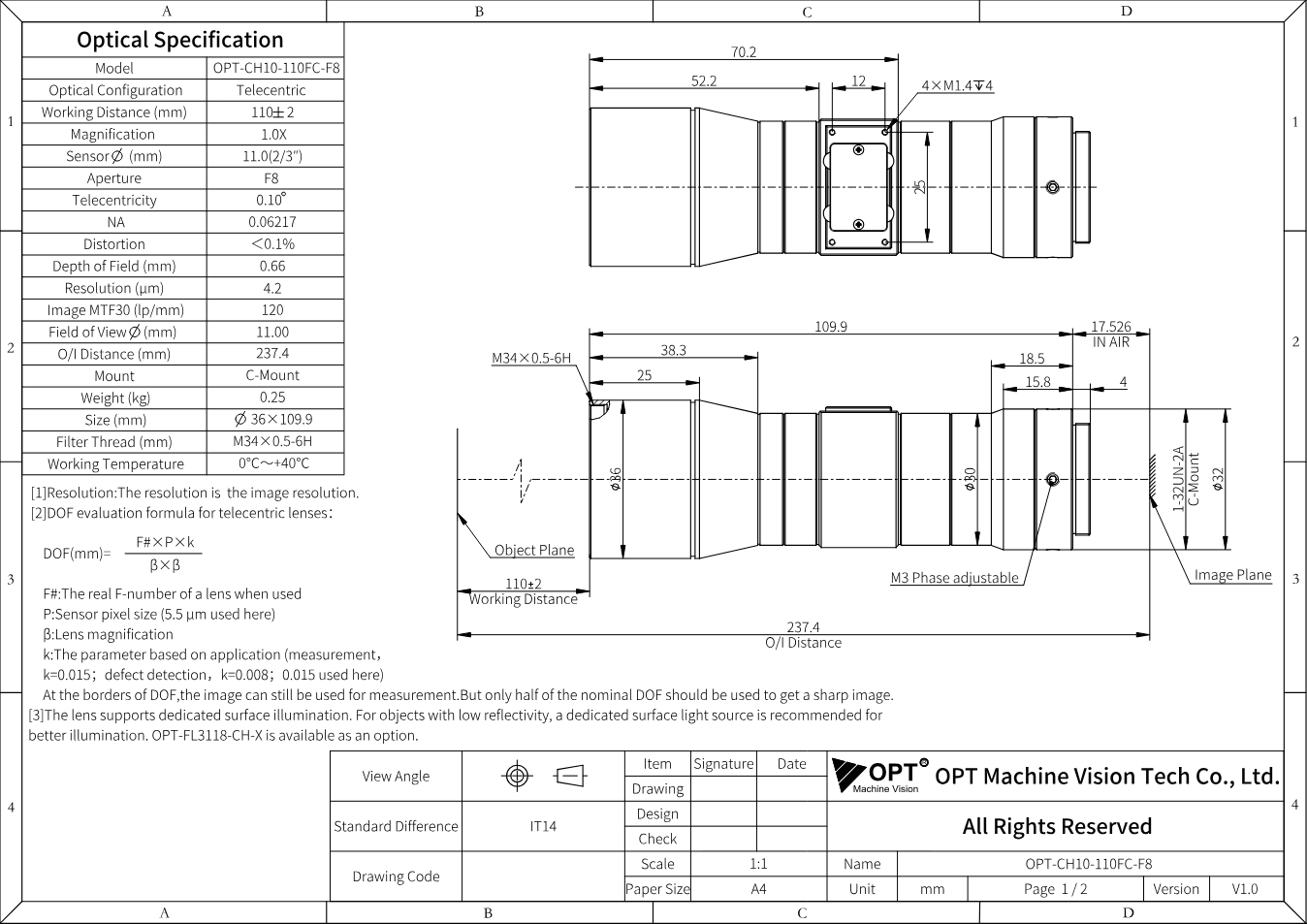 Maßzeichnung OPT-CH10-110FC-F8