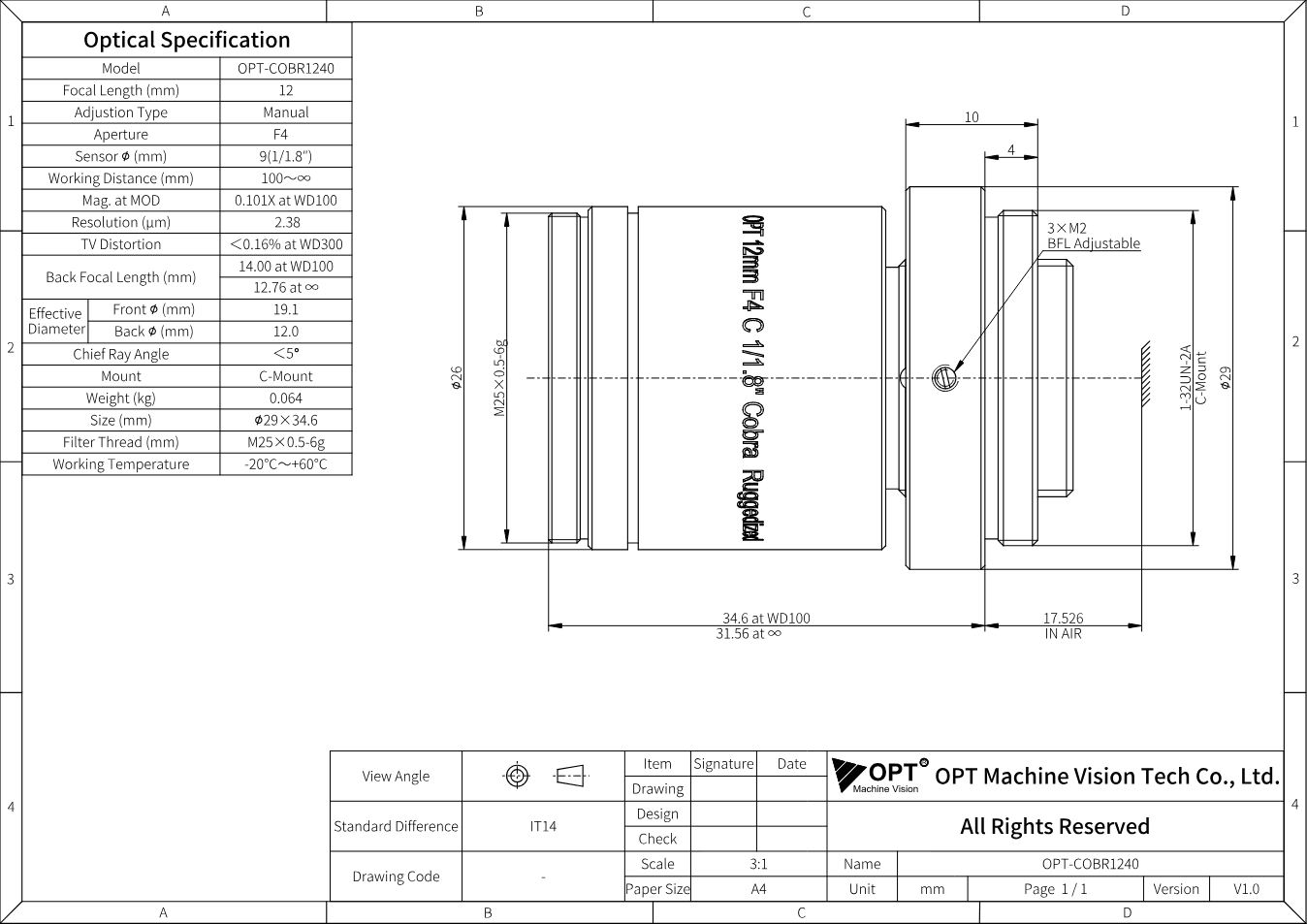 Maßzeichnung OPT-COBR1240-V1.0