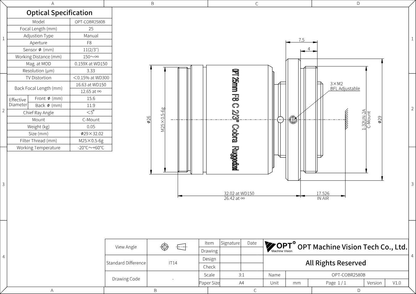 Maßzeichnung OPT-COBR2580B-V1.0