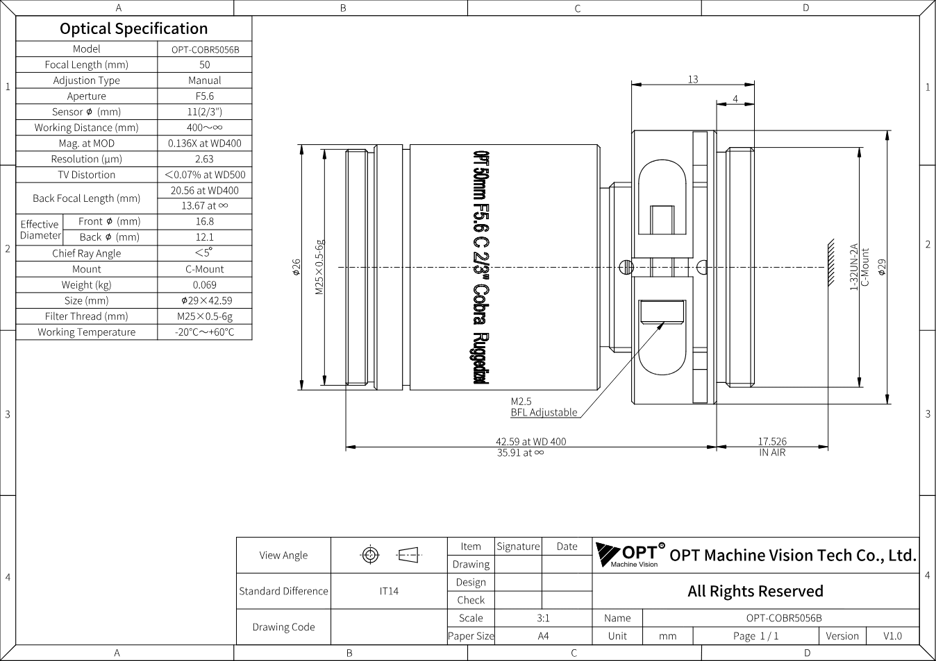 Maßzeichnung OPT-COBR5056B-V1.0