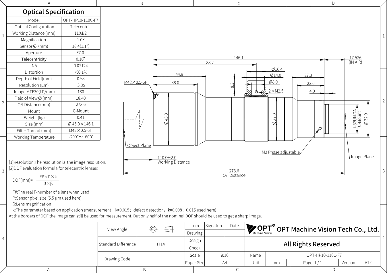 Maßzeichnung OPT-HP10-110C-F7
