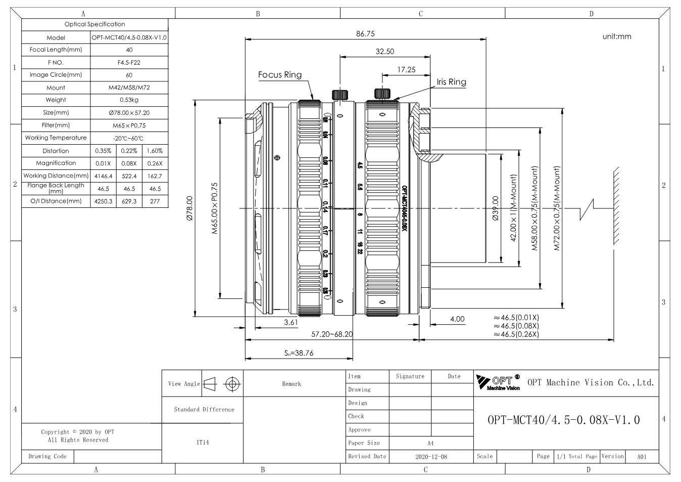 Maßzeichnung OPT-MCT40/4.5-0.08X