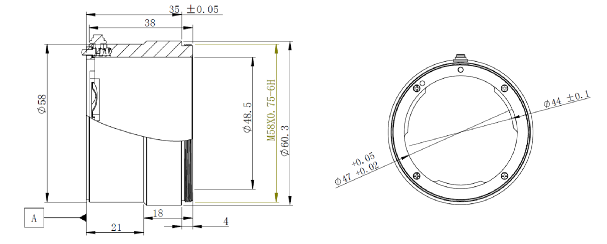 Maßzeichnung HikRobot Adapterring M58x0.75-F T35