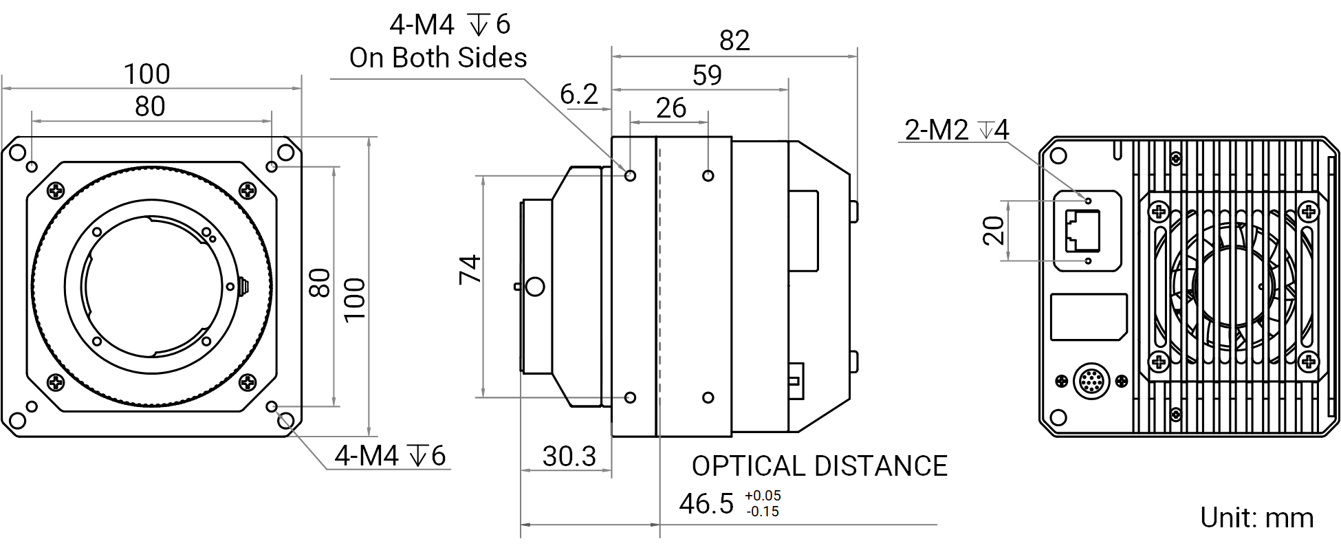 Maßzeichnung HikRobot Flächenkamera MV-CH610-10TM-F-TF