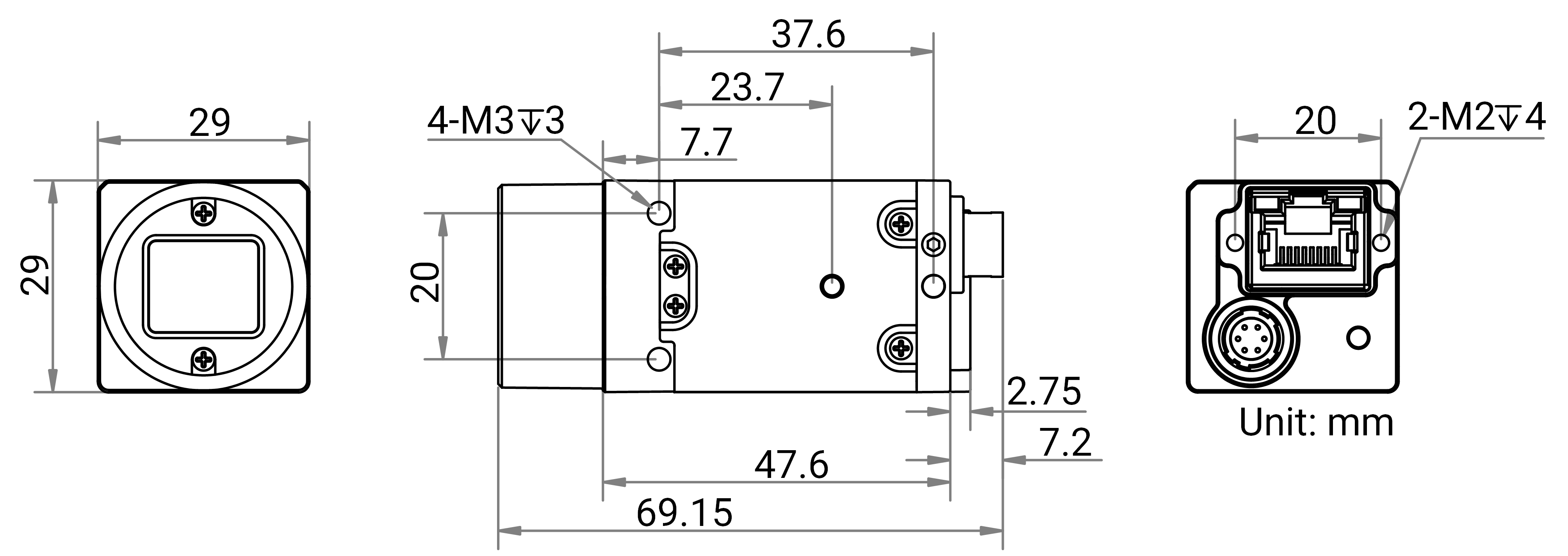 Maßzeichnung HikRobot Flächenkamera MV-CU050-90GM