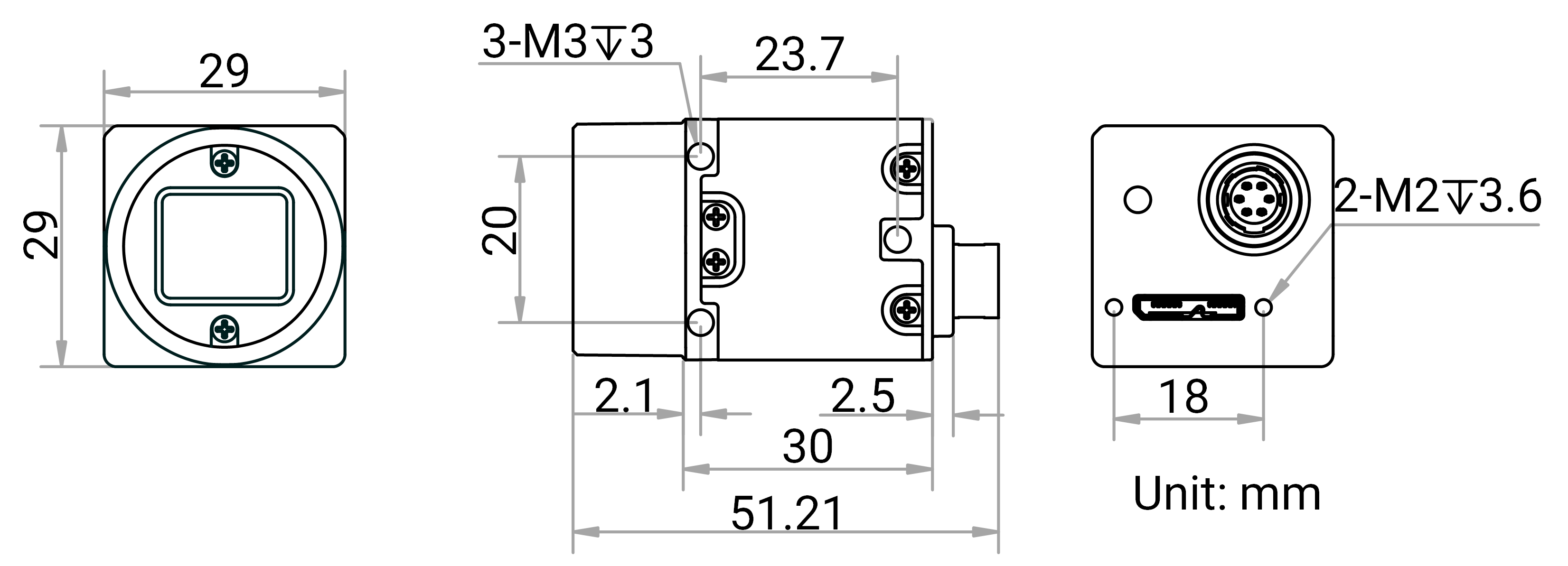 Maßzeichnung HikRobot Flächenkamera MV-CU060-10UM