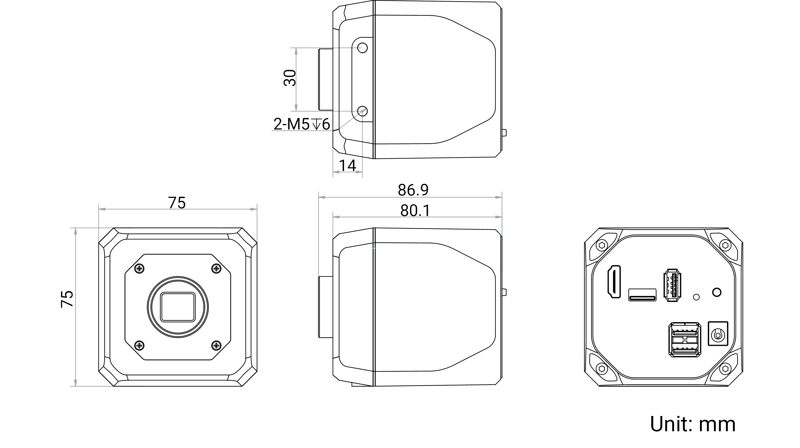Maßzeichnung Hikrobot Mikroskopkamera MV-CM3040C-1H(MSD)
