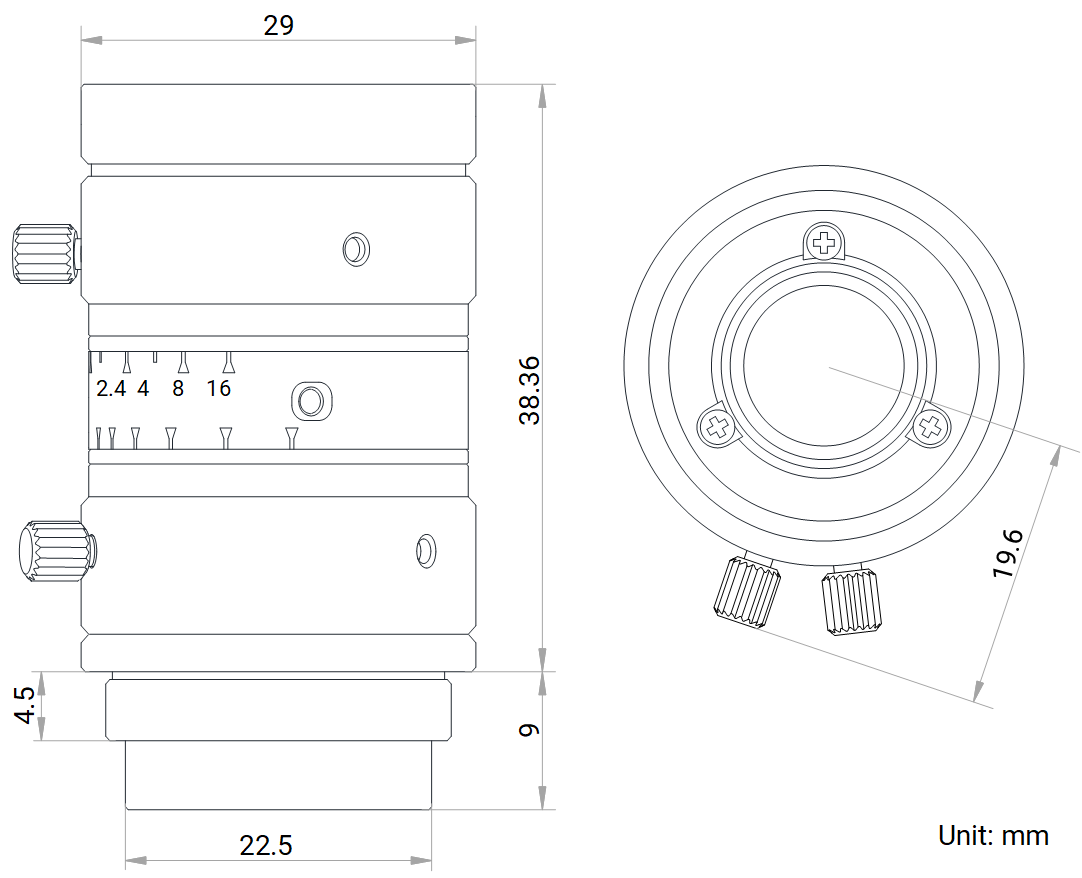 Maßzeichnung HikRobot Objektiv MVL-HF1624M-10MP