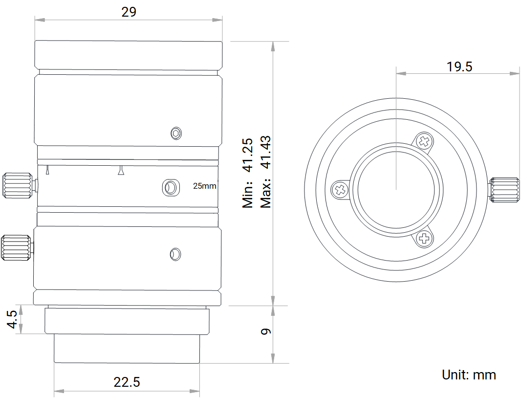 Maßzeichnung HikRobot Objektiv MVL-HF2524M-10MP