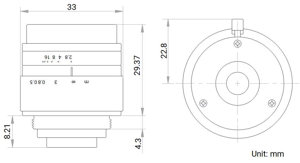 Maßzeichnung HikRobot Objektiv MVL-HF3028M-6MPE