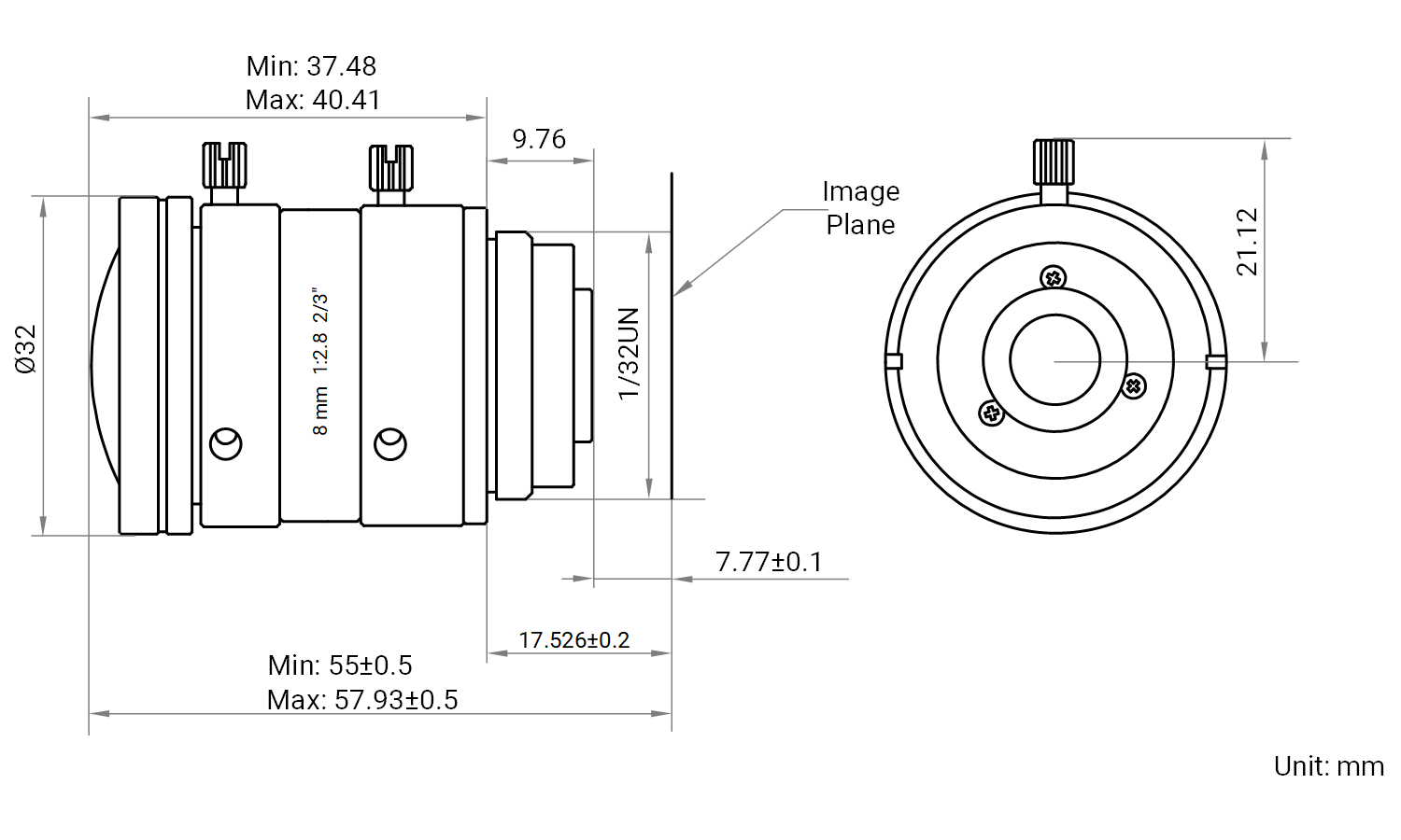 Maßzeichnung HikRobot Objektiv MVL-MF0828M-10MPE