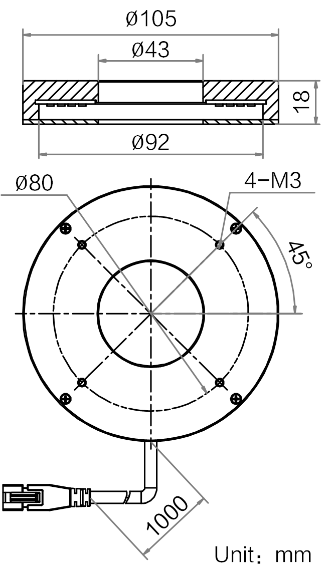 Maßzeichnung HIKROBOT Ringlicht MV-LRDS-H-105-90-R2