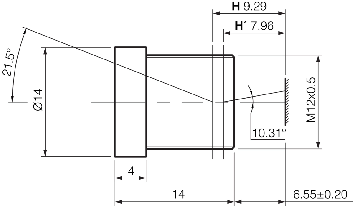 Maßzeichnung O-S1-S-080-40 Di-Soric S-Mount Objektiv