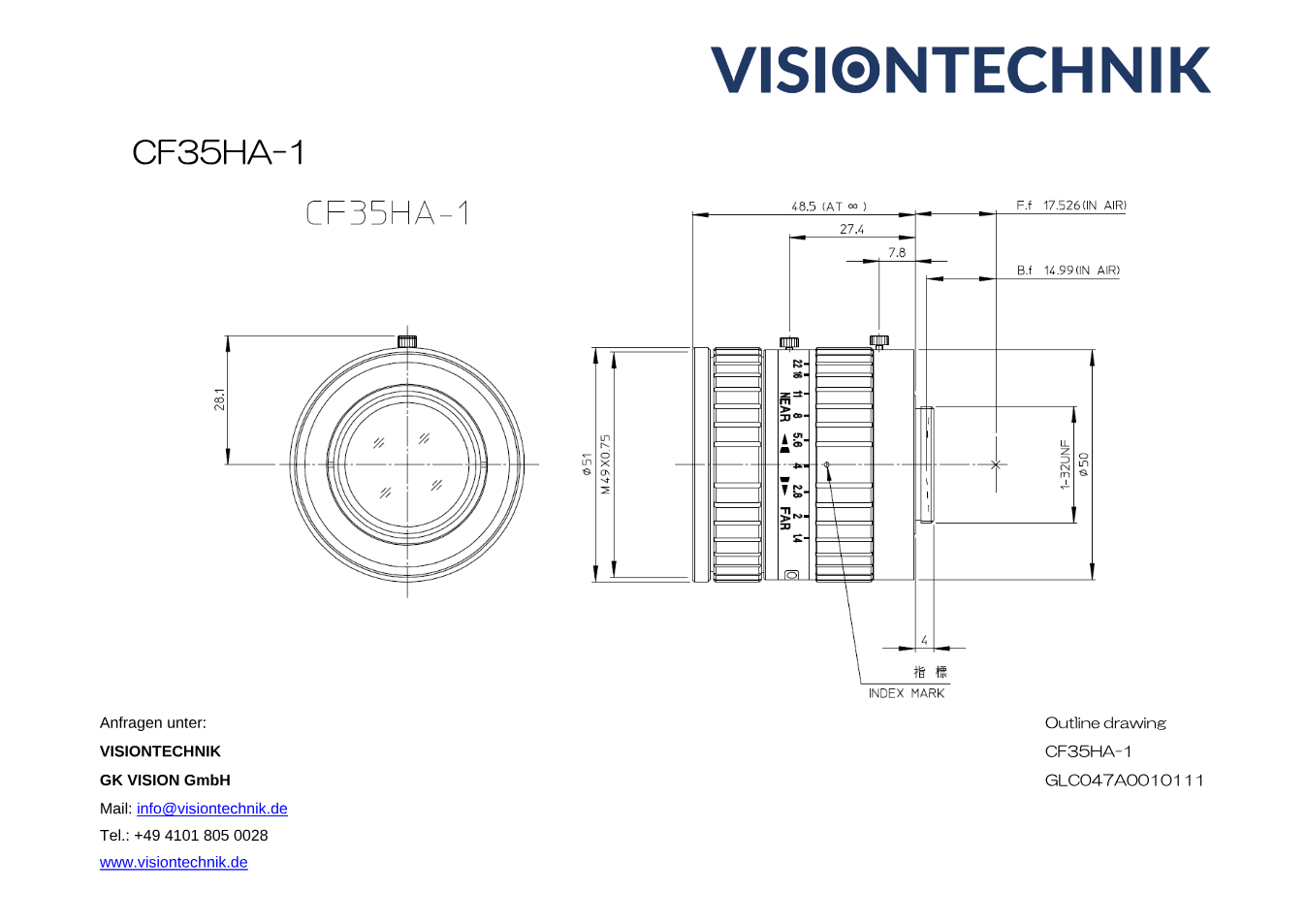 Maßzeichnung Fujinon CF35HA-1 C-Mount