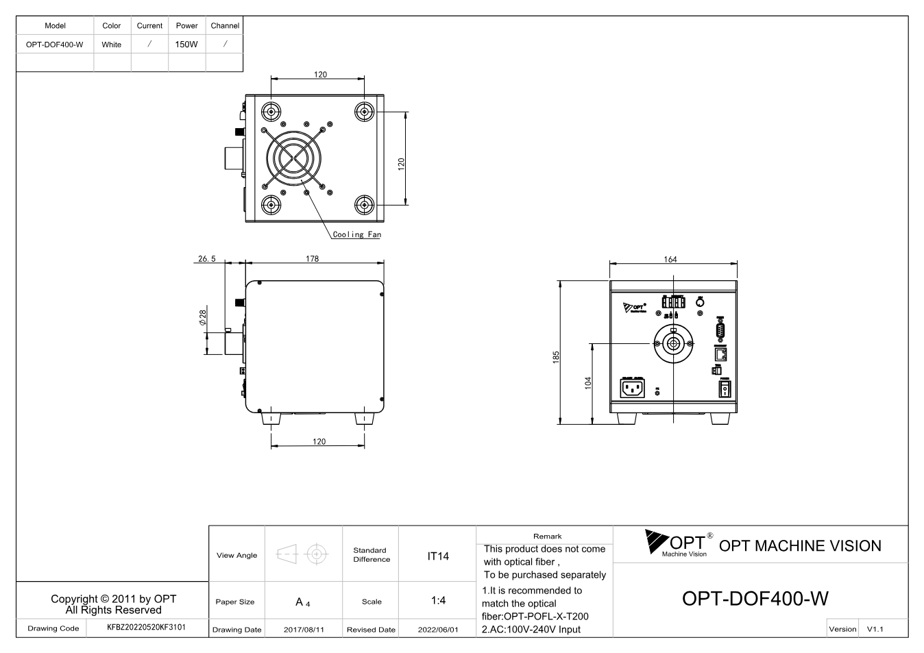 Maßzeichnung OPT-DOF400