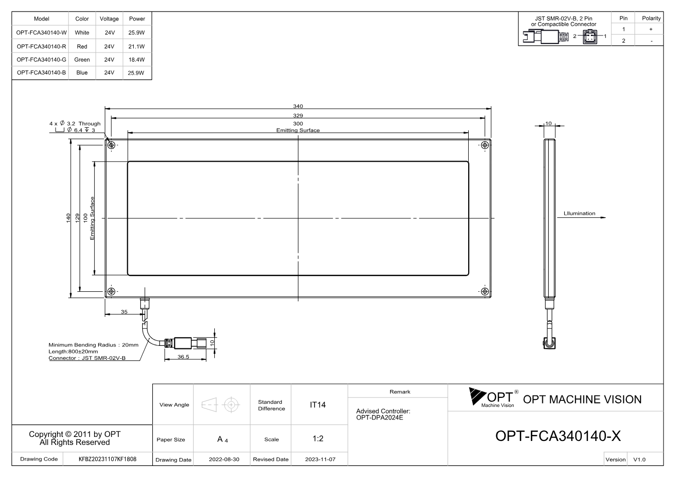 Maßzeichnung OPT-FCA340140
