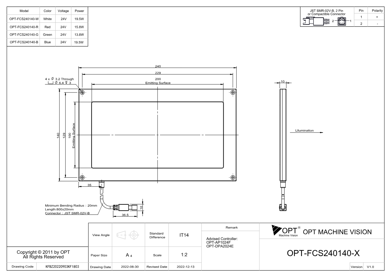 Maßzeichnung OPT-FCS240140