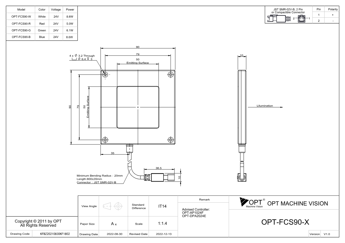 Maßzeichnung OPT-FCS90