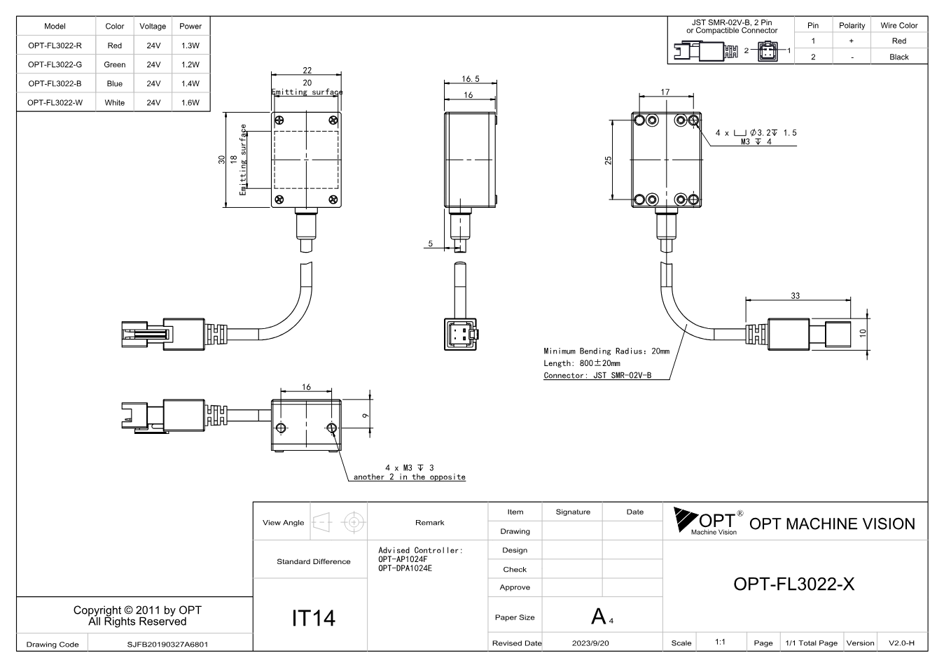 Maßzeichnung OPT-FL3022
