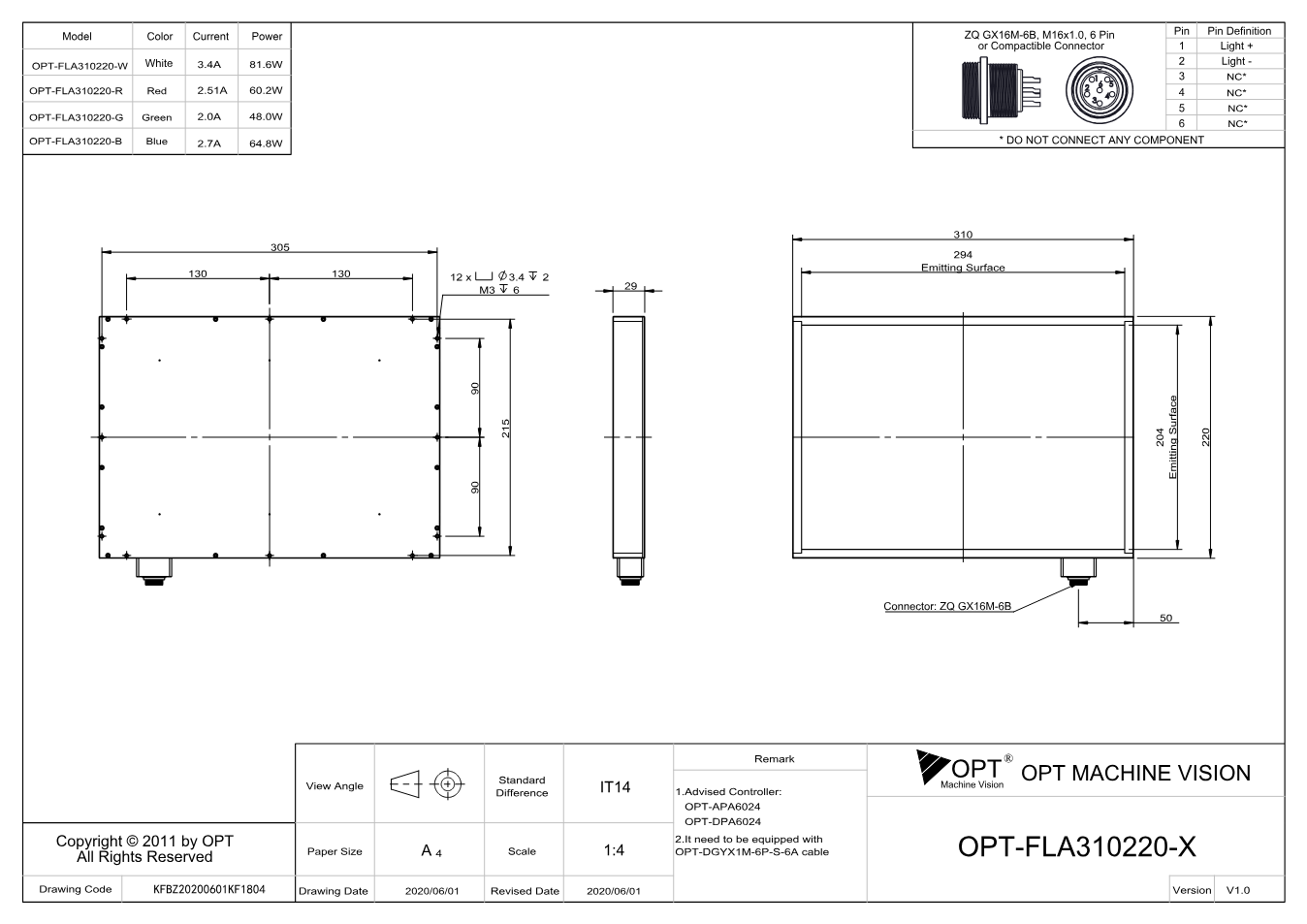 Maßzeichnung OPT-FLA310220