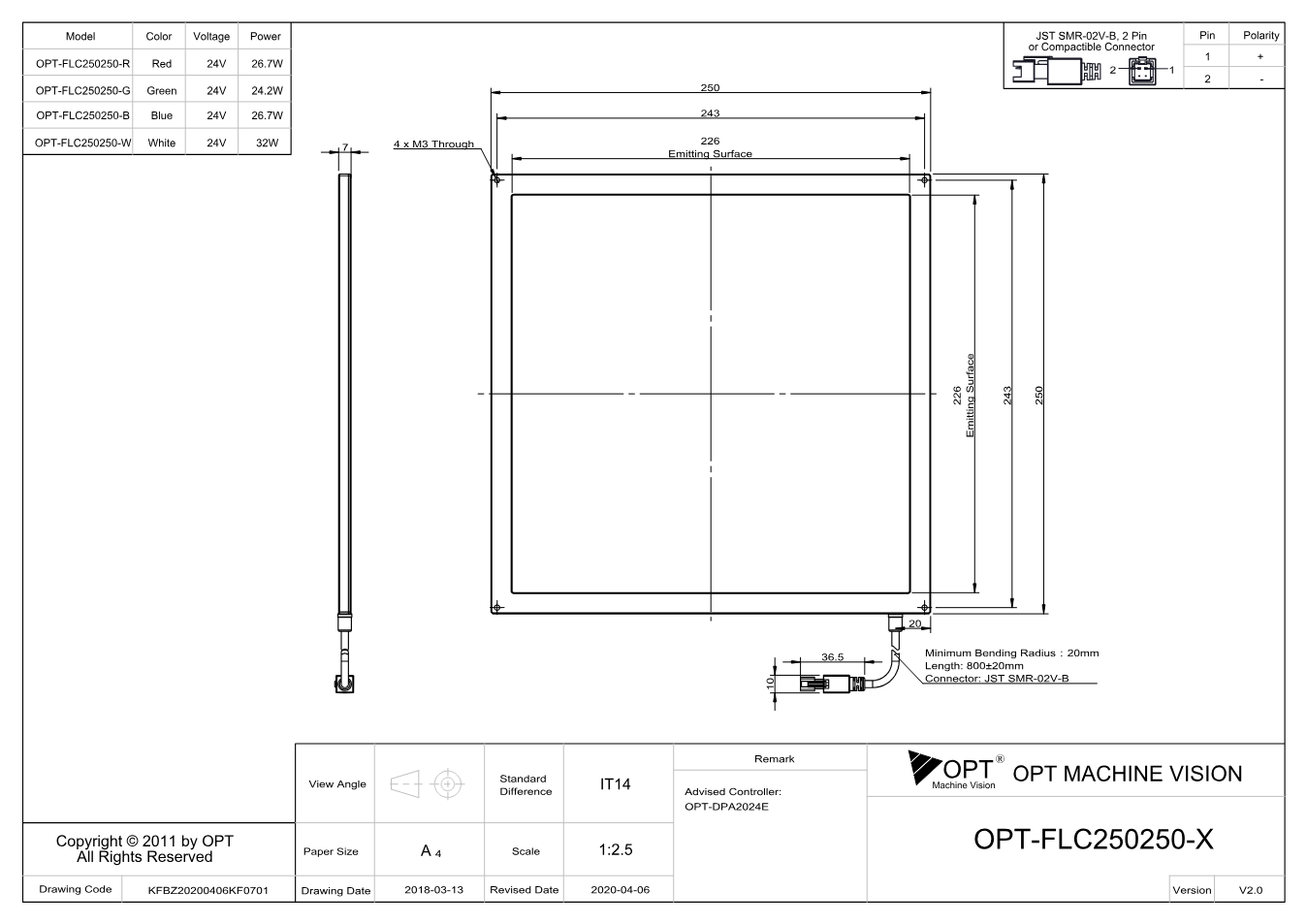 Maßzeichnung OPT-FLC250250
